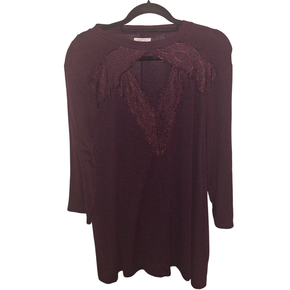 Maurices Womens Plum Purple Lace Cutout Neck Long Sleeve Knit Top Size 1
